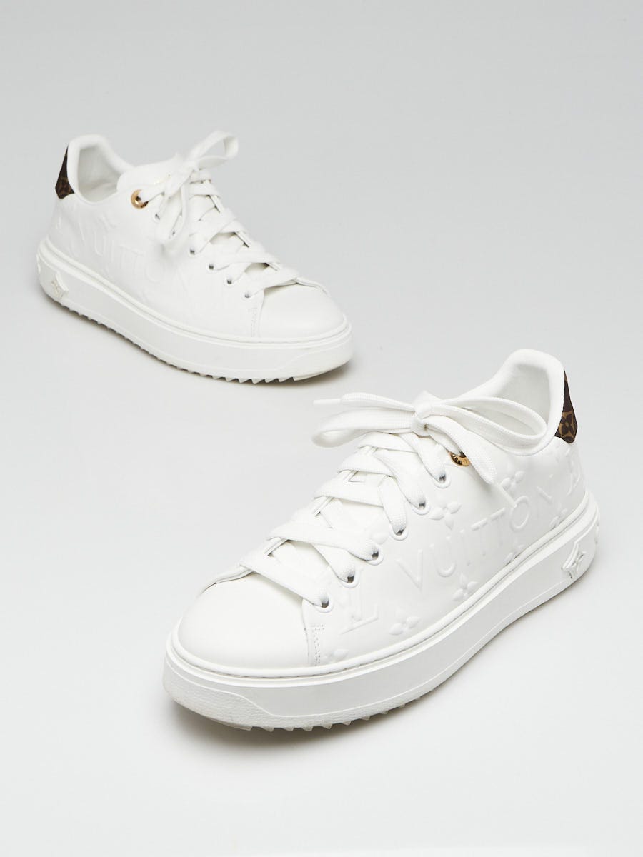 Louis Vuitton White Leather Debossed Monogram Time Out Sneakers Size 6.5/37