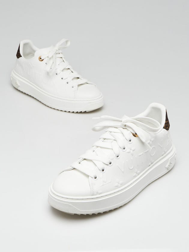 Louis Vuitton White Leather Debossed Monogram Time Out Sneakers Size 6.5/37