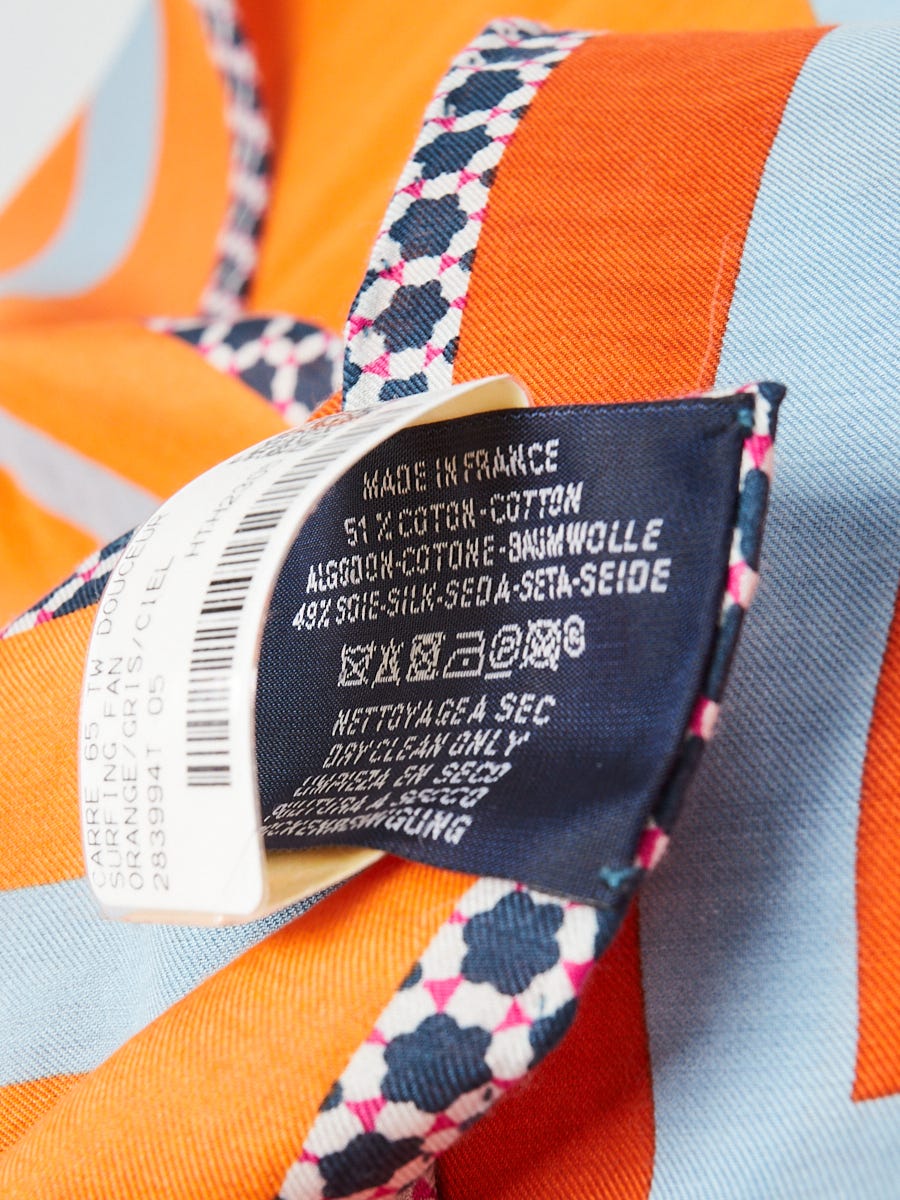 Hermes 65cm Orange/Gris/Ciel Silk Surfing Fan Square Scarf