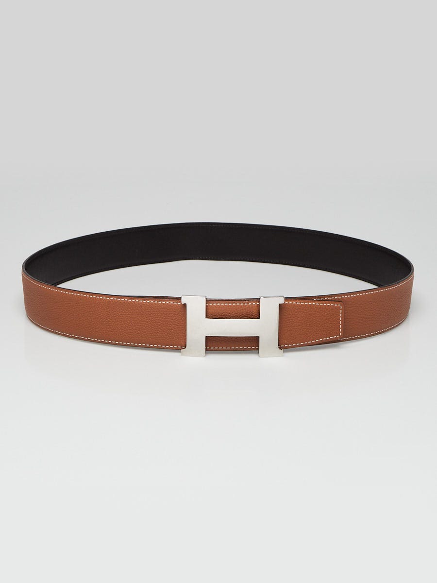 Hermes 32mm Gold Togo/Black Box Leather Palladium Plated Constance Belt Size 90