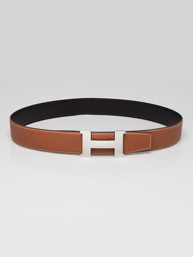 Hermes 32mm Gold Togo/Black Box Leather Palladium Plated Constance Belt Size 90