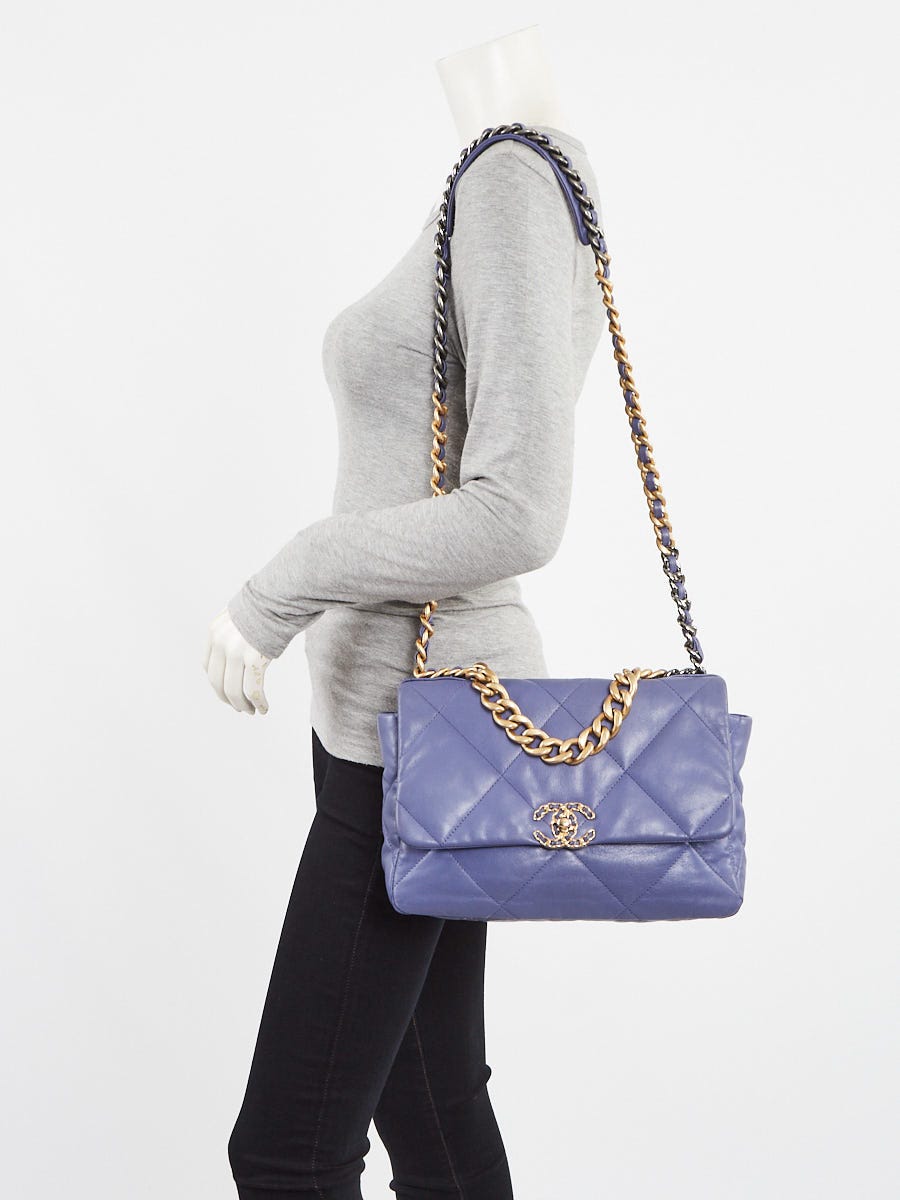 CHANEL カシミヤ手袋 パープル Chanel Purple Quilted Goatskin Leather Chanel 19 Large Flap