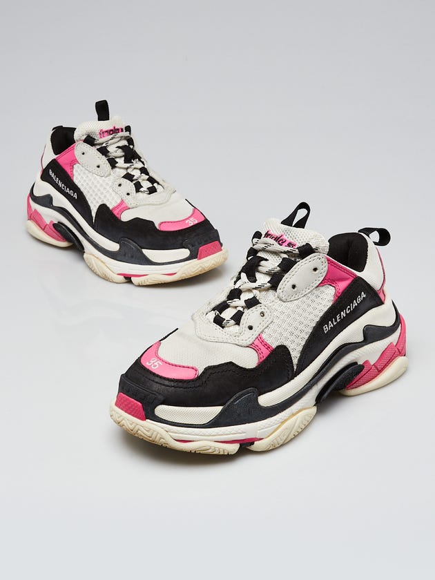 Balenciaga Black/Pink/White Leather/Mesh Triple S Sneakers Size 4.5/35