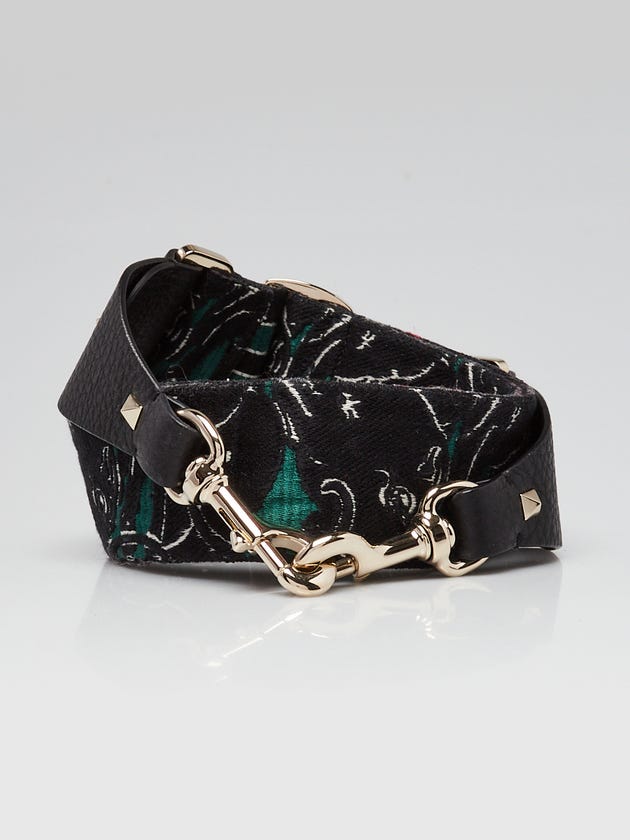 Valentino Green/Black Striped Embroidered Canvas Guitar Strap