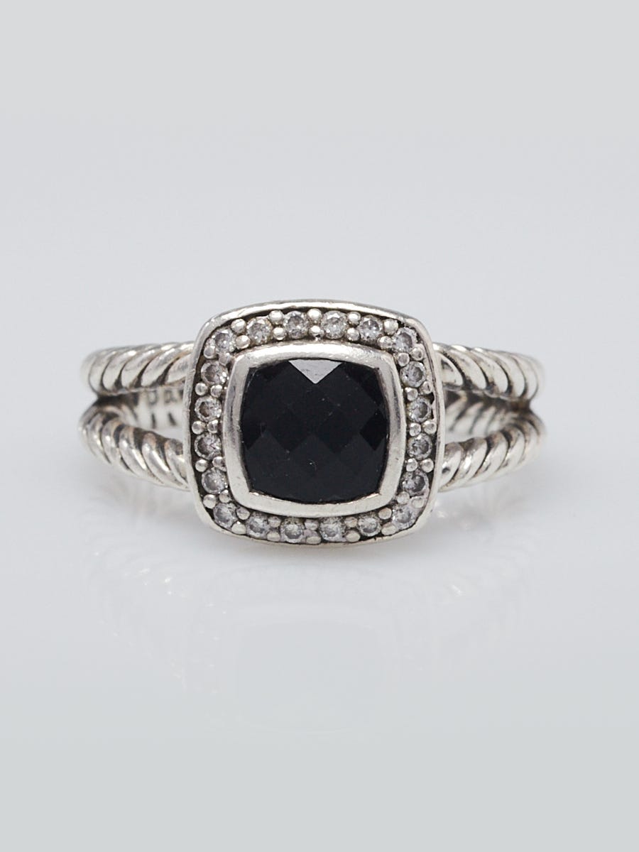 David Yurman 7mm Black Onyx and Diamond Petite Albion Ring Size 7.25
