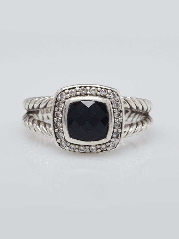 David Yurman 7mm Black Onyx and Diamond Petite Albion Ring Size 7.25