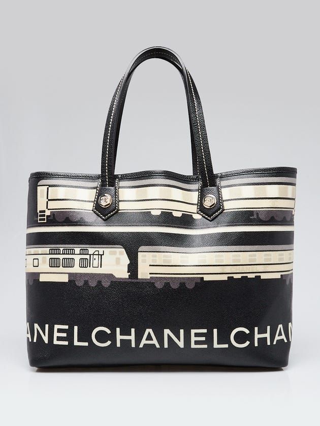 Chanel Black/White Printed Coated Canvas Le Train Shopping Tote