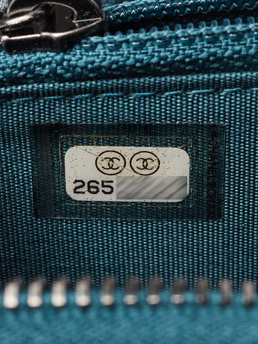 Chanel Dark Turquoise Quilted Caviar Leather Filigree Zip Wallet