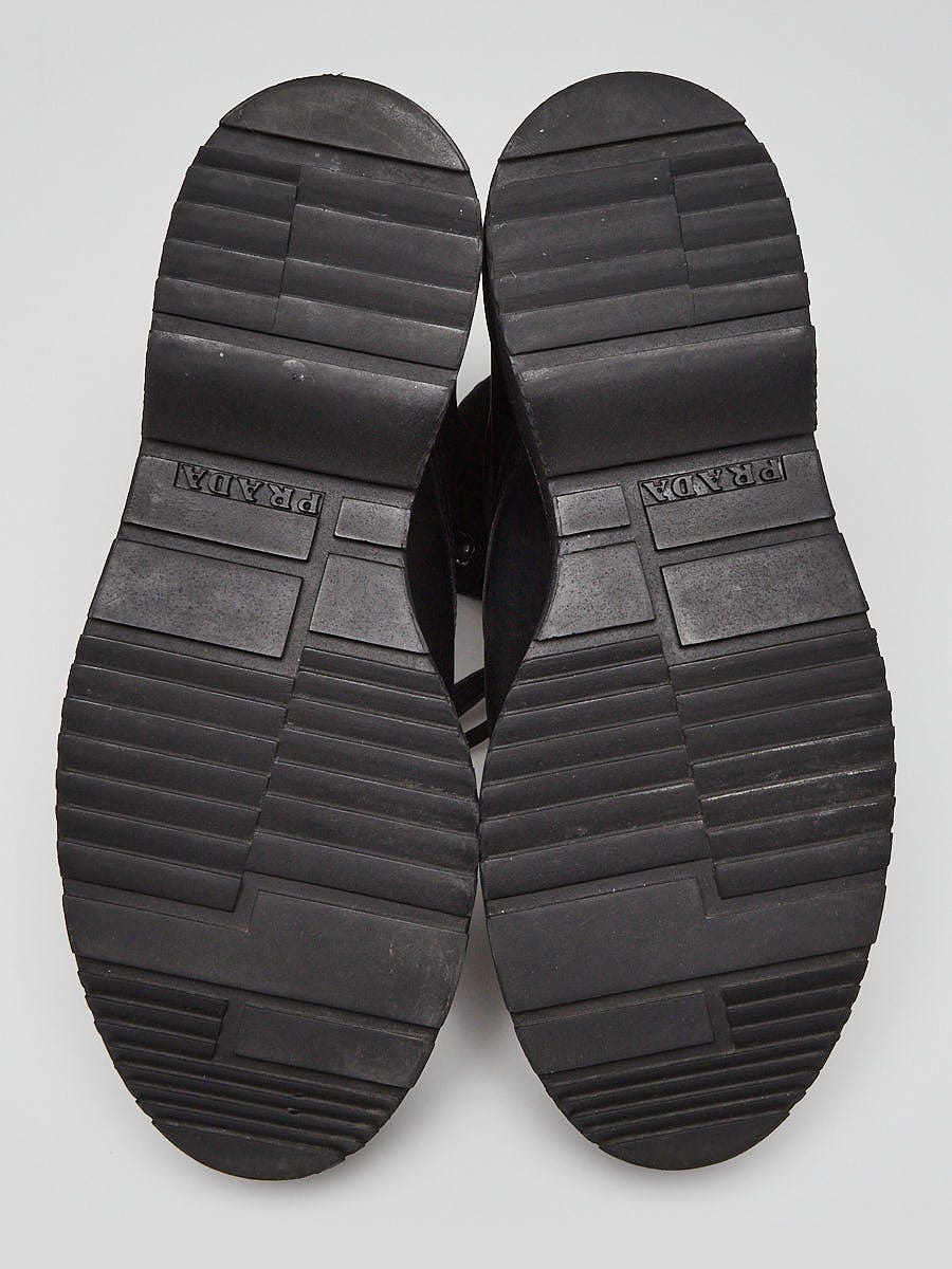 Prada Black Leather Nylon Lined Combat Boots Size 5/35.5