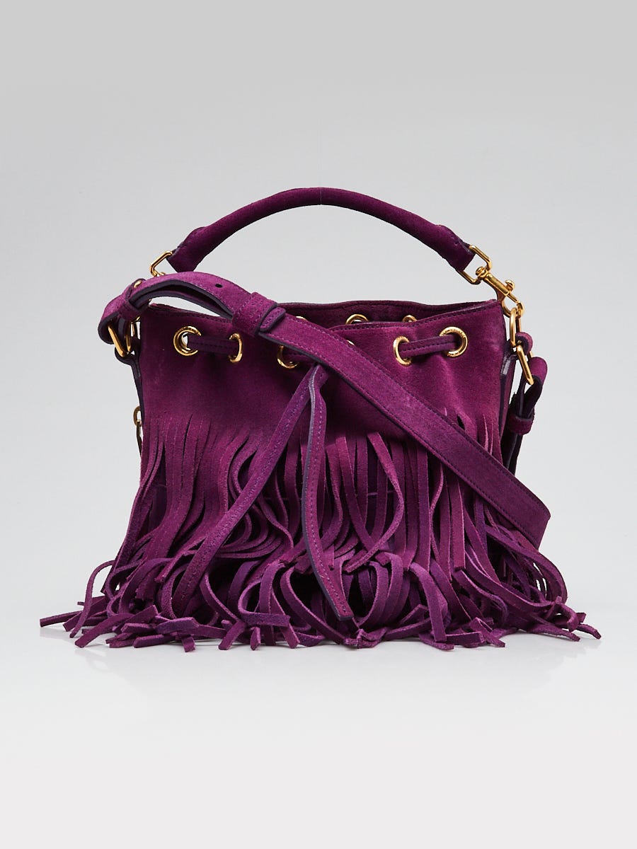 Yves Saint Laurent Purple Suede Emmanuelle Fringe Bucket Bag ...