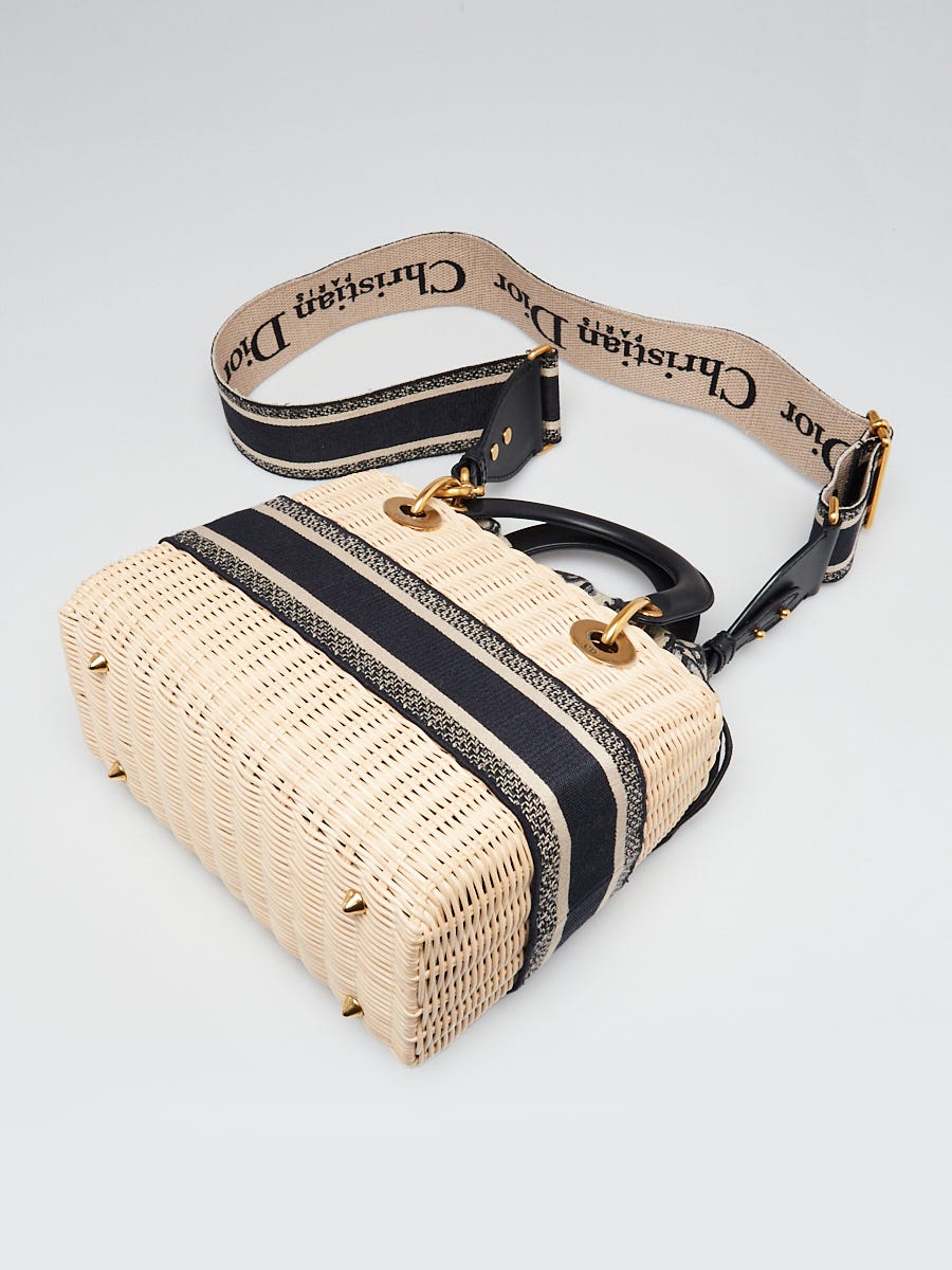 Christian Dior Natural Wicker/Blue Oblique Canvas Medium Lady Dior
