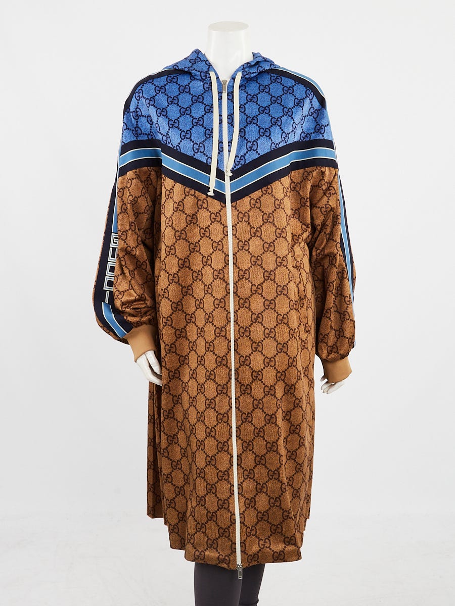 Gucci Brown/Blue GG Polyester Pleated Long Zip Jacket Size S