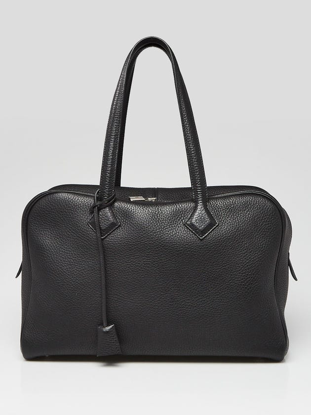 Hermes 35cm Black Clemence Leather Palladium Plated Vicotria II Bag