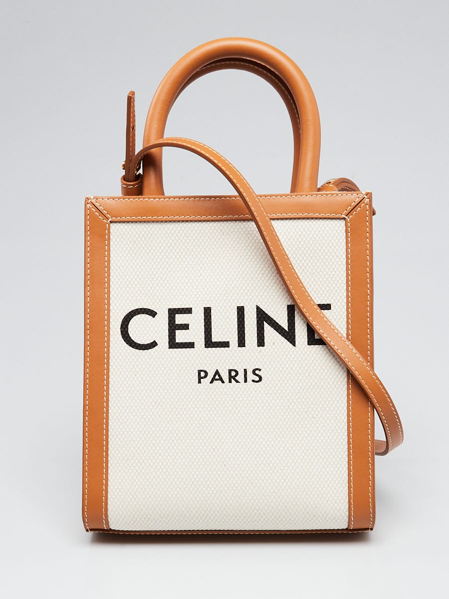 Celine Beige Brown Canvas Leather Vertical Cabas Mini Tote