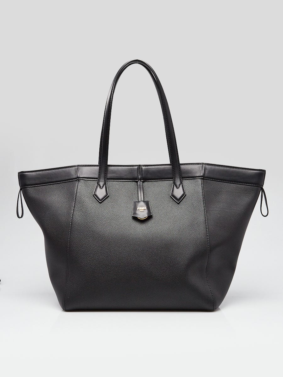 Fendi Black Vitello Leather Large Origami Tote/Bucket Bag 8BH415