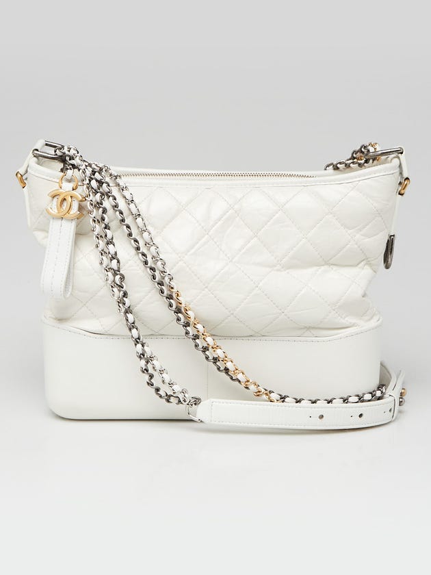 Chanel White Quilted Calfskin Leather Medium Gabrielle Hobo Bag