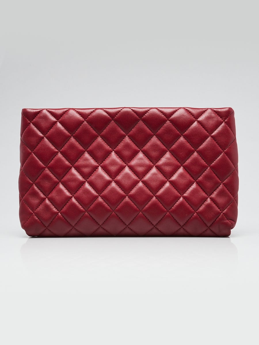 Chanel Dark Red Quilted Lambskin Leather Kiss-Lock Clutch Bag