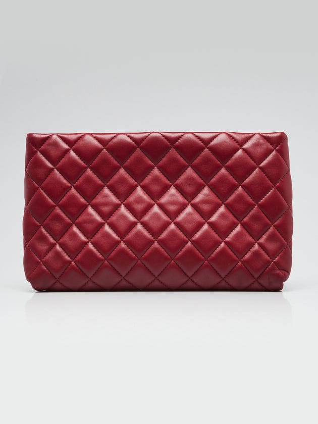 Chanel Dark Red Quilted Lambskin Leather Kiss-Lock Clutch Bag