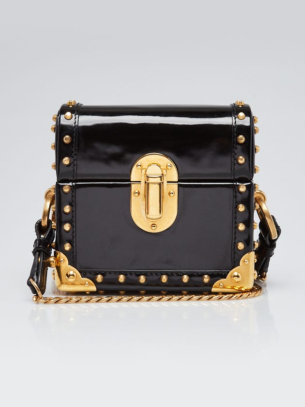 Prada Black Patent Leather Treasure Trunk Cahier Mini Crossbody Bag