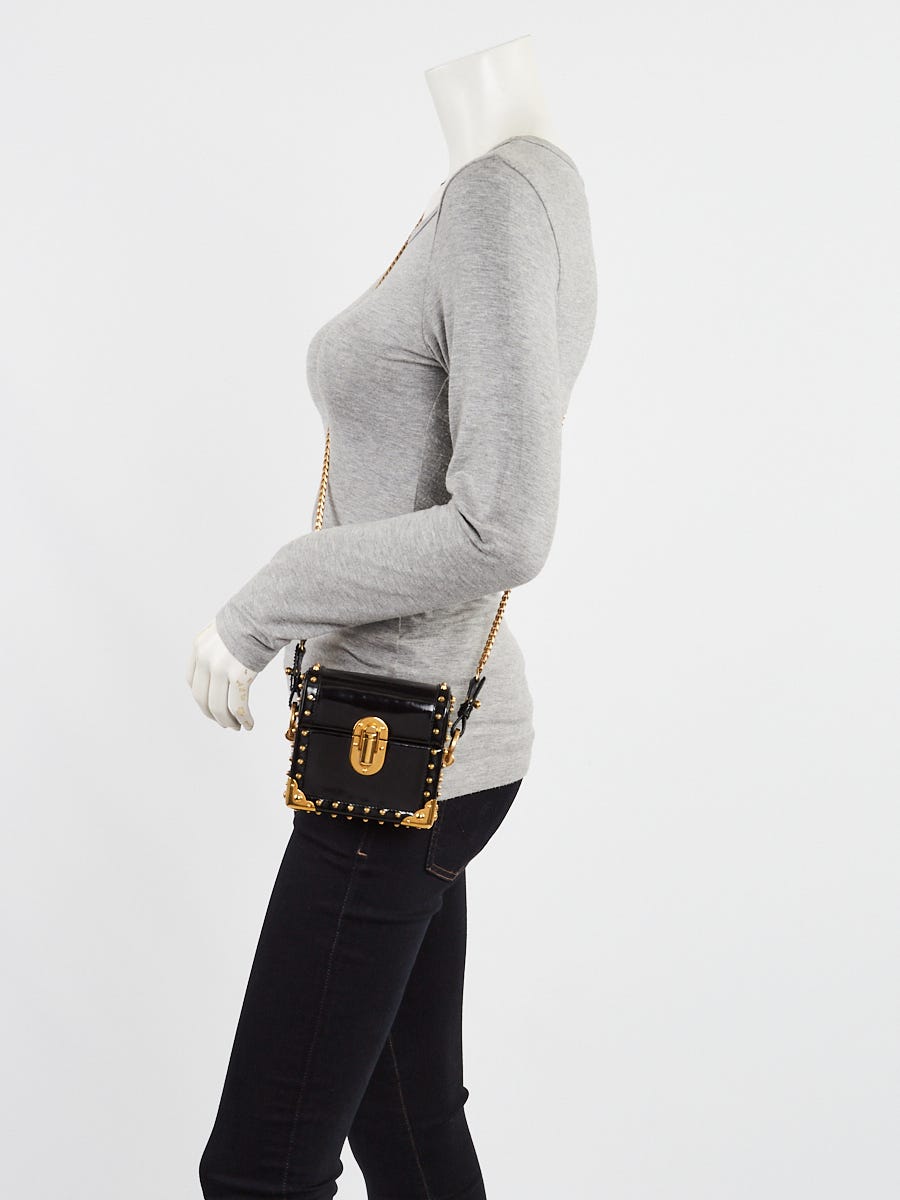 Prada Black Patent Leather Treasure Trunk Cahier Mini Crossbody Bag