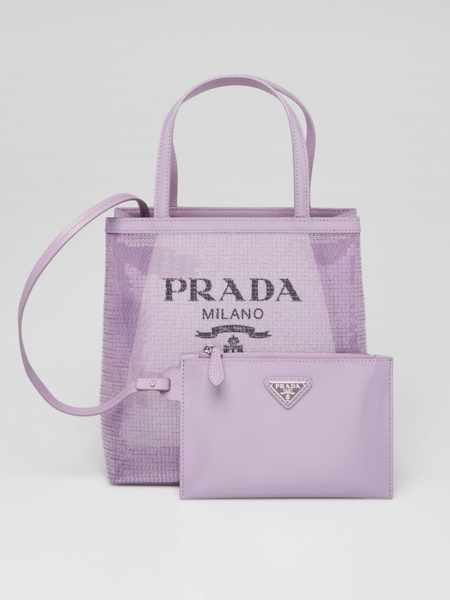 Prada Purple Sequin Mesh and Leather Small Tote Bag