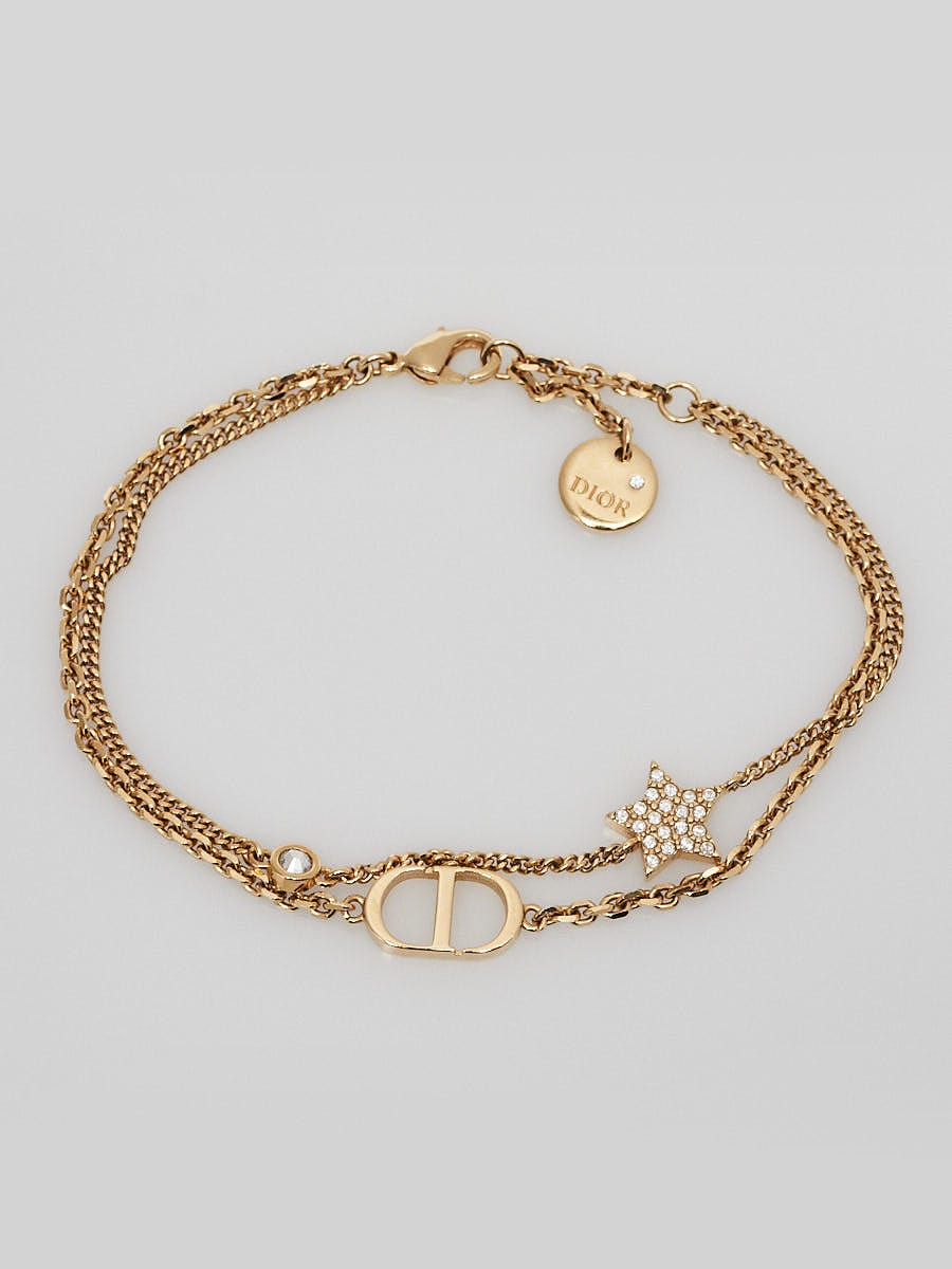 Christian Dior Goldtone Metal and Crystal Petite CD Double Chain