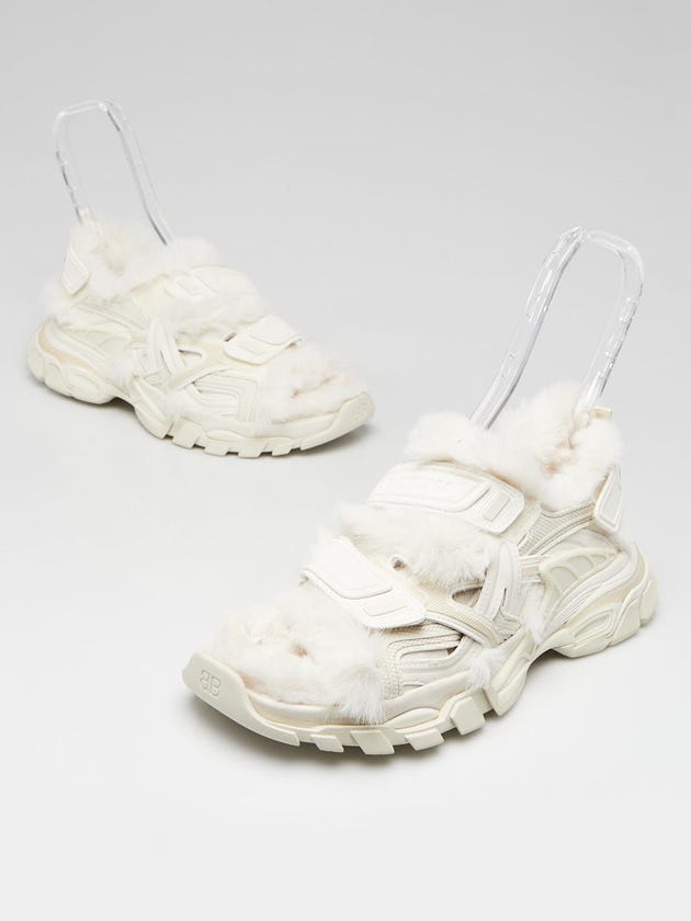 Balenciaga White Leather Faux Fur Track Sandals Size 9.5/40