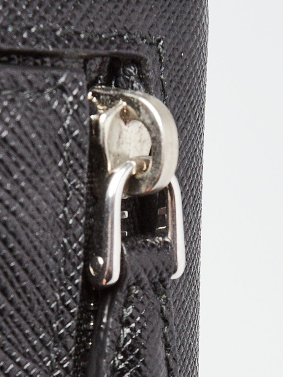 Prada Black Saffiano Leather Metal Pins Large Flap Wallet