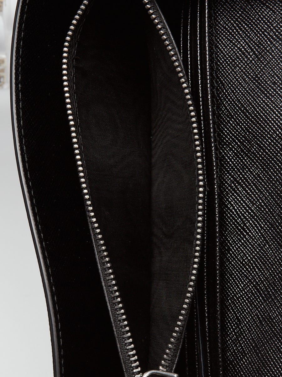 Prada Black Saffiano Leather Metal Pins Large Flap Wallet