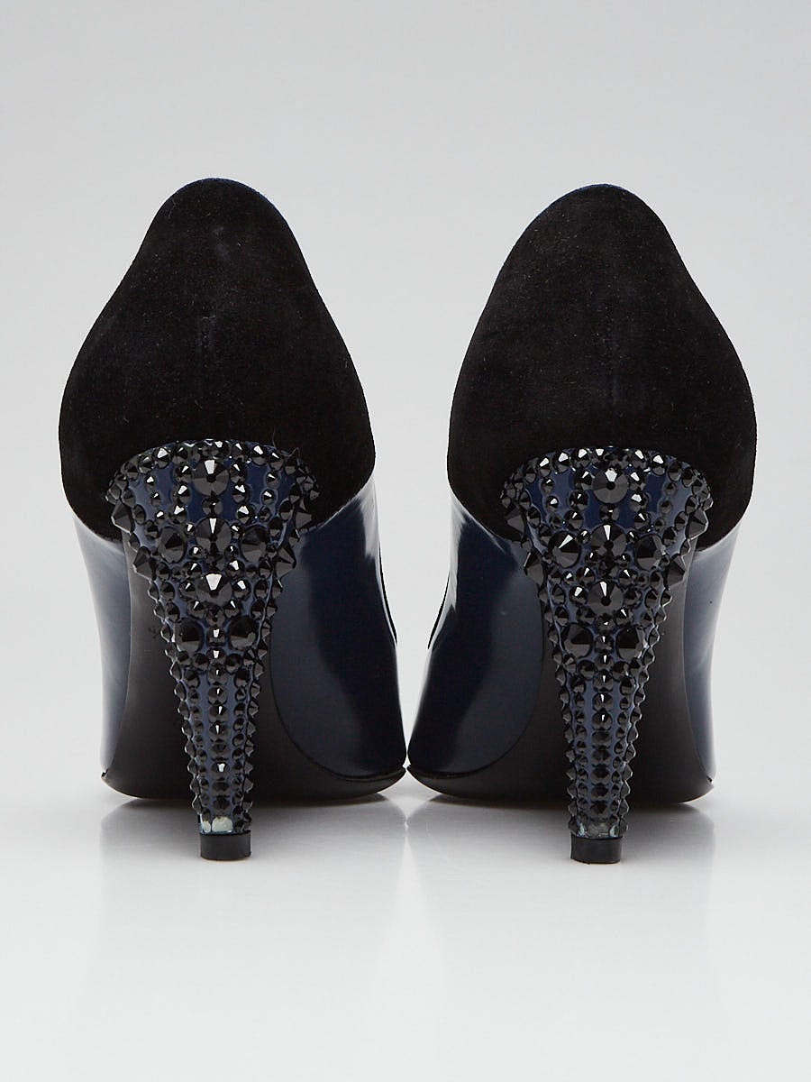Louis Vuitton Blue Leather and Crystal Pointed Toe Pumps Size 5.5