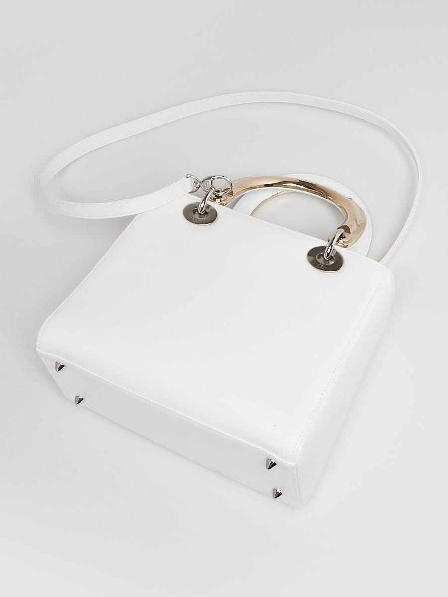 Christian Dior White Leather Embroidered Medium Lady Dior