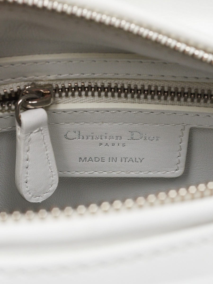 【Dior】エレガント♪Lady Dior ポーチ ホワイト Mini Lady Dior Bag Latte Patent Cannage Calfskin | DIOR