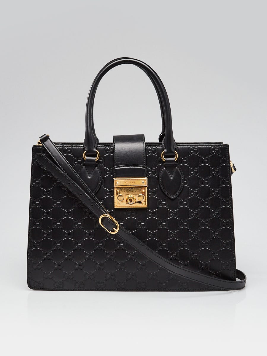 Gucci padlock embossed 2024 leather tote in black