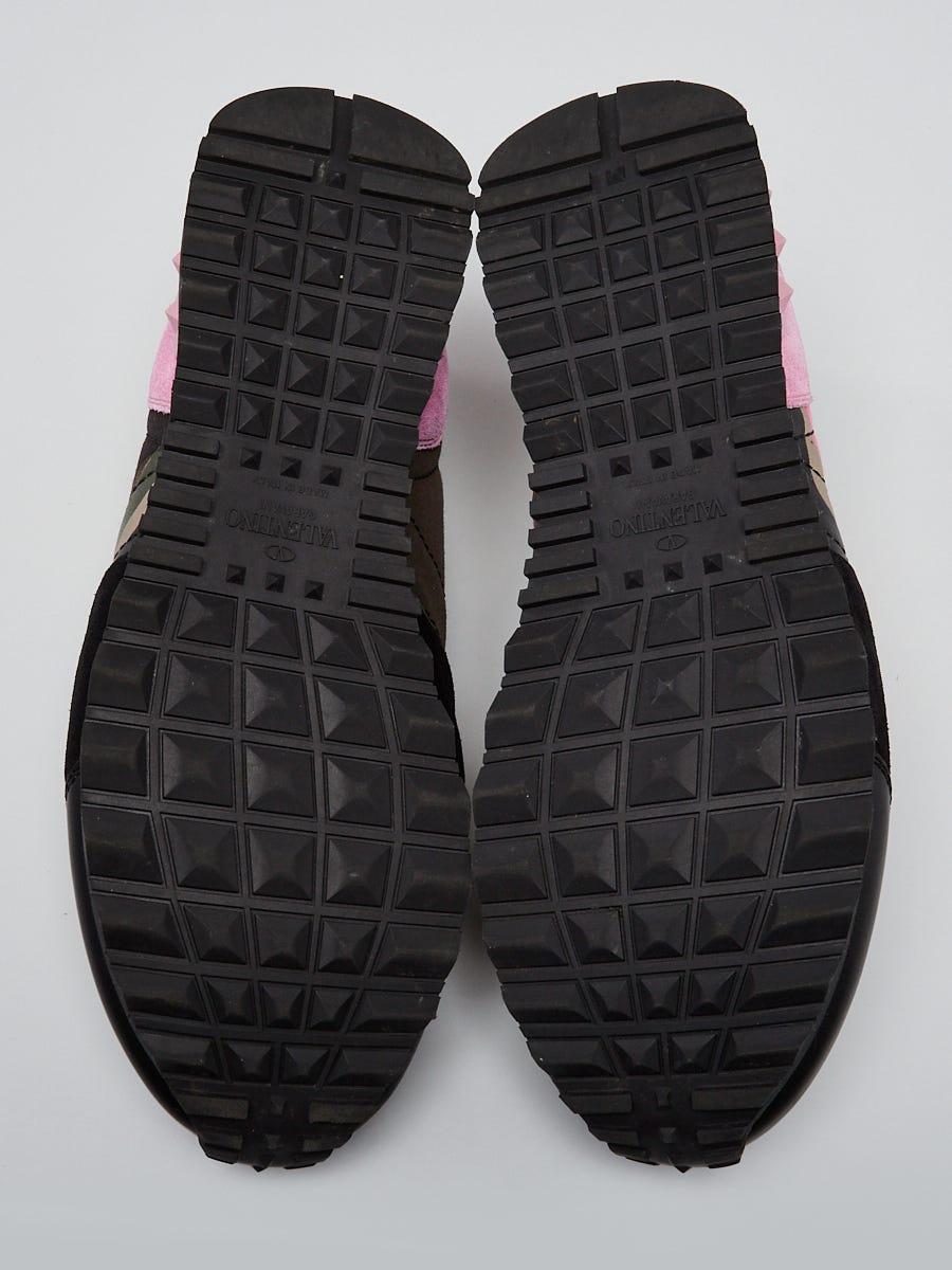 Valentino Black/Pink Camo Print Leather and Suede Rockstud Sneakers Size 4.5/35