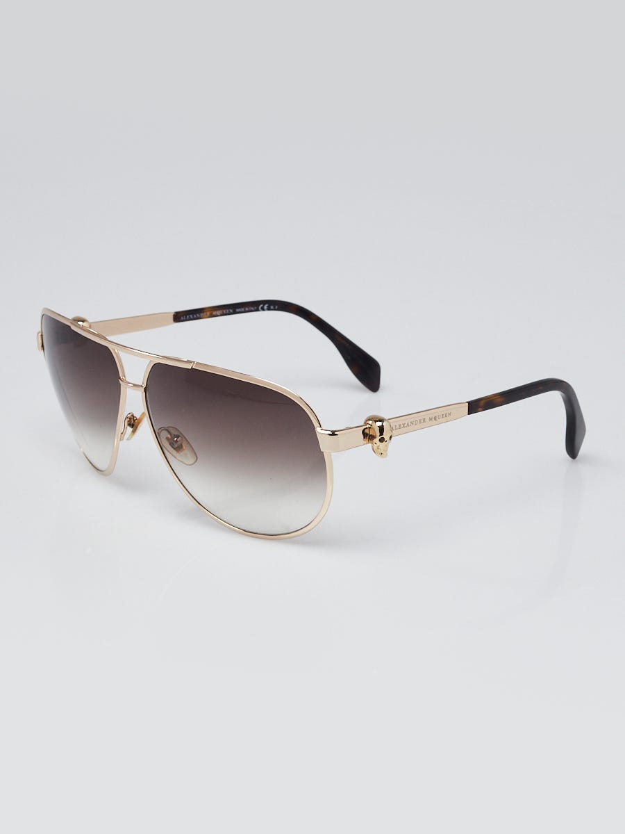 Alexander McQueen Goldtone Metal Aviator Gradient Tint Sunglasses AMQ4156 Yoogi s Closet