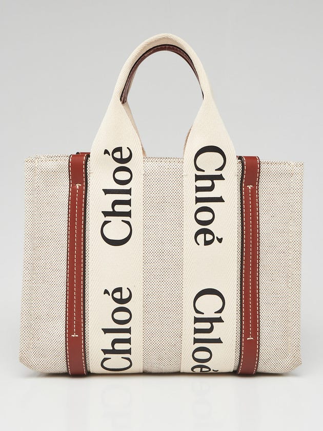 Chloe Beige/Brown Canvas/Leather Small Woody Tote Bag