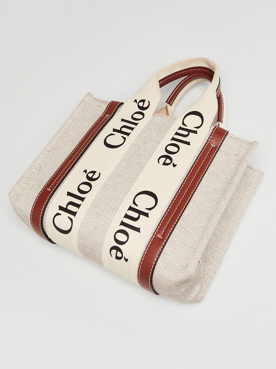 Chloe Beige/Brown Canvas/Leather Small Woody Tote Bag