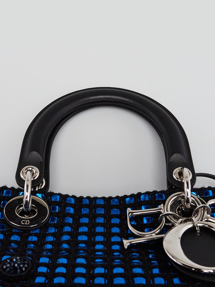 Christian Dior Metallic Blue Woven Tweed Patch Large Lady Dior Bag