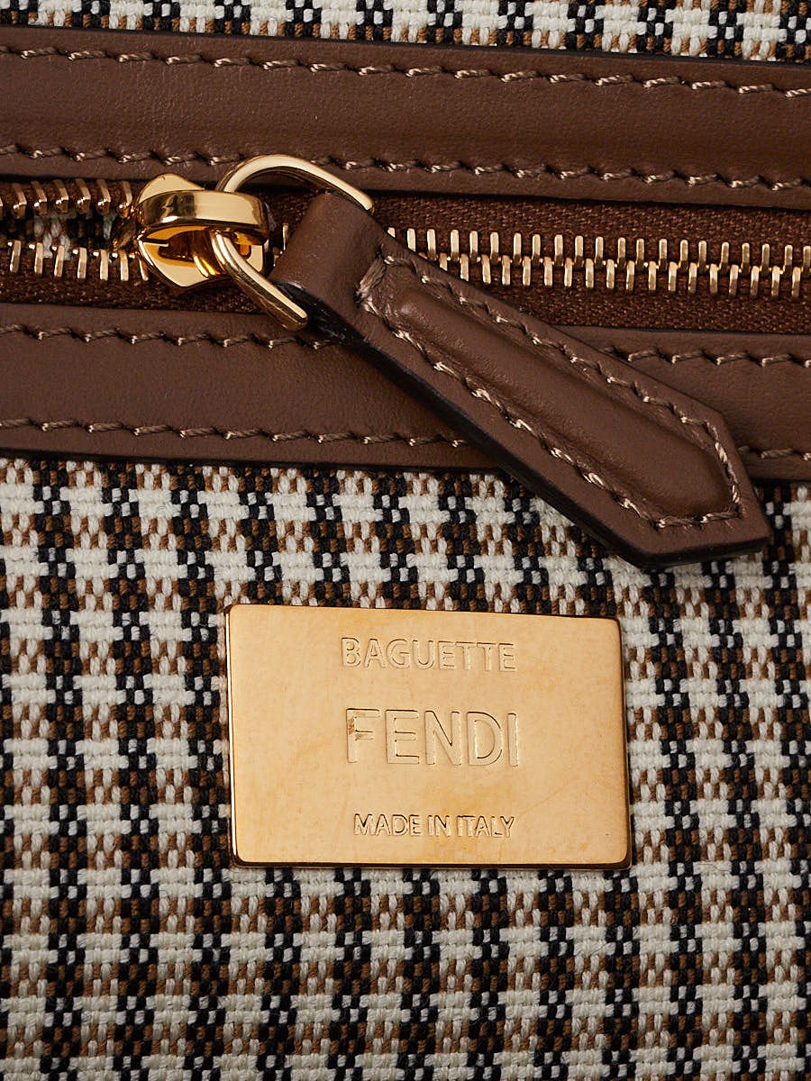 Fendi Beige/Moro FF Embroidered Canvas Baguette Crossbody