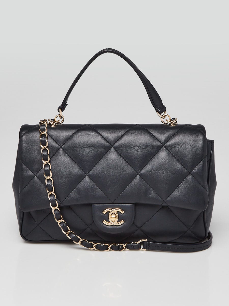 Chanel Navy Blue Quilted Leather Medium Top Handle Flap Bag