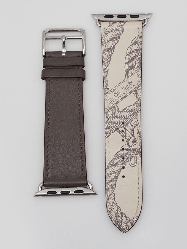 Hermes Beton/Etain Printed Leather 38mm Apple Watch Strap