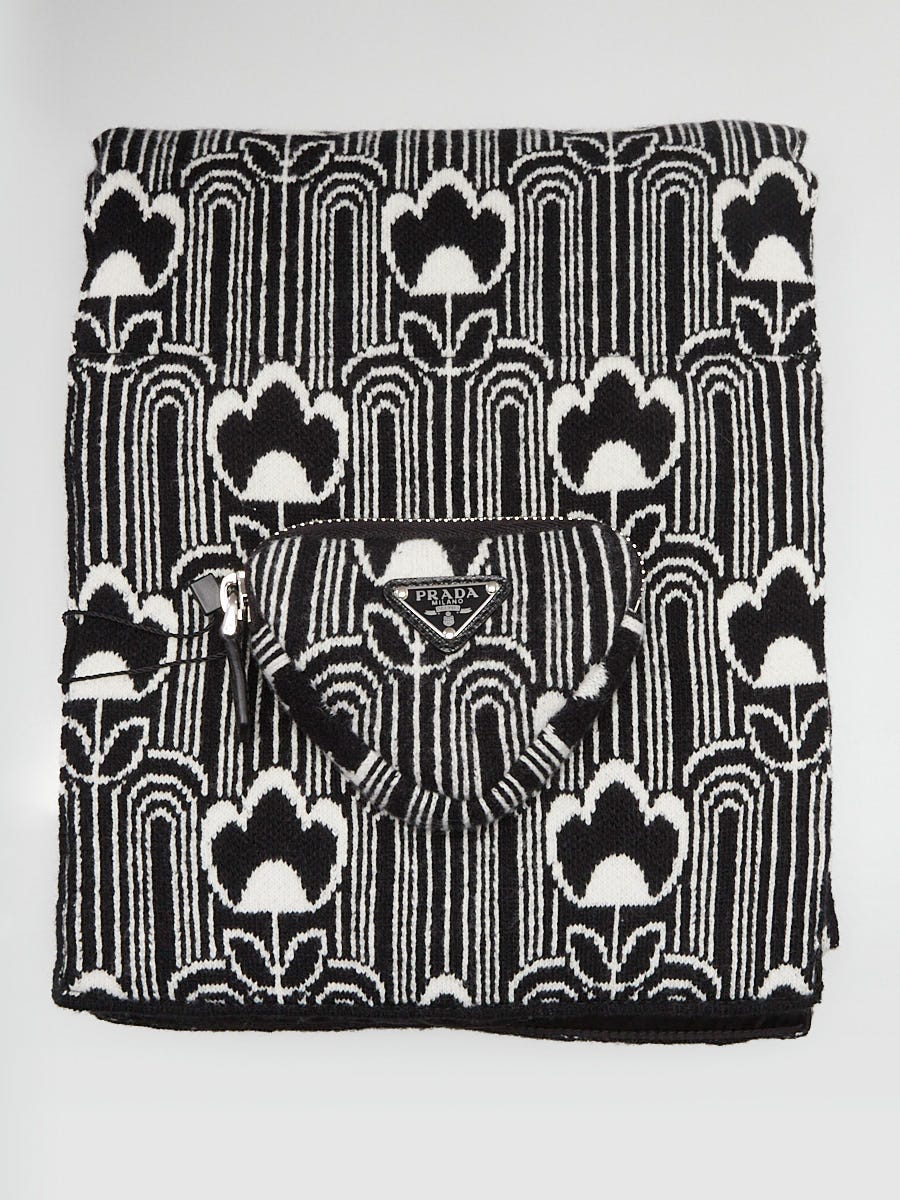 Prada Black/White Re-Nylon and Wool Reversible Scarf
