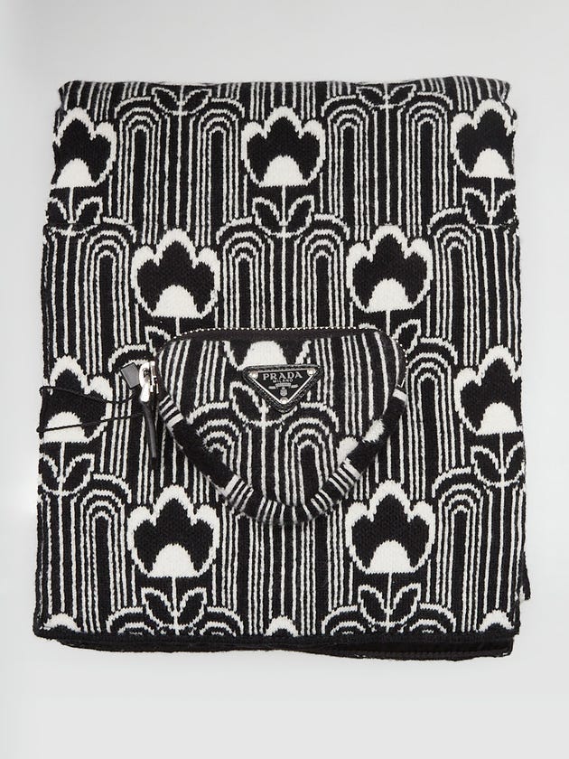 Prada Black/White Re-Nylon and Wool Reversible Scarf