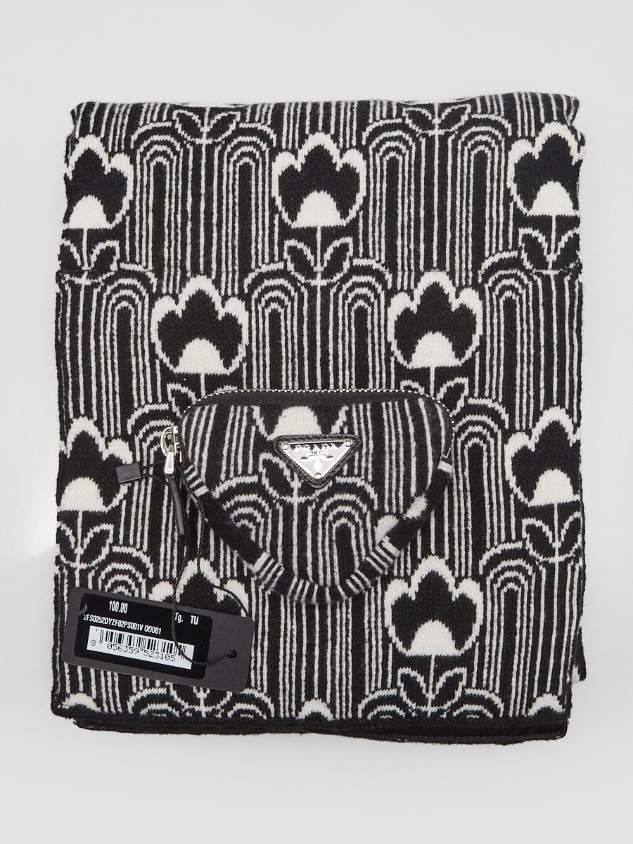 Prada Black/White Re-Nylon and Wool Reversible Scarf
