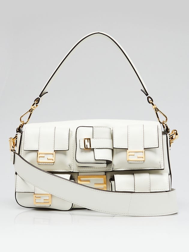 Fendi White Leather Convertible Multipocket Baguette Bag 8BR808