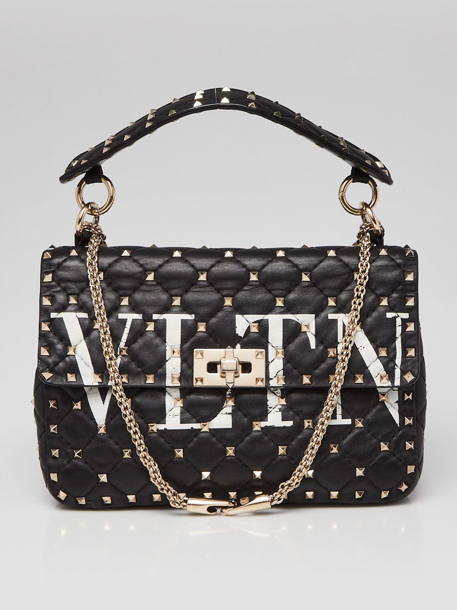 Valentino Black Quilted Leather VLTN Rockstud Spike Medium