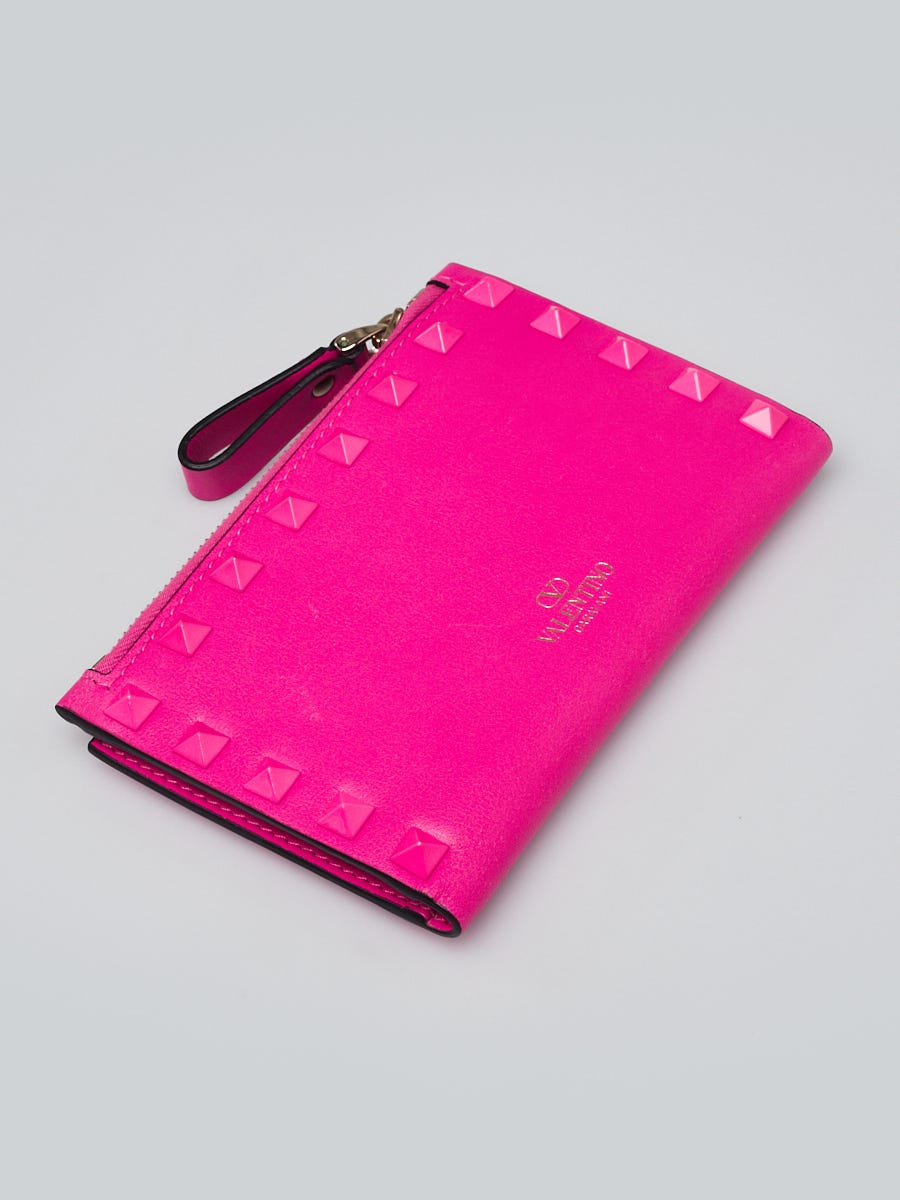 Valentino Pink Leather and Rockstud Bi-Fold Card Holder