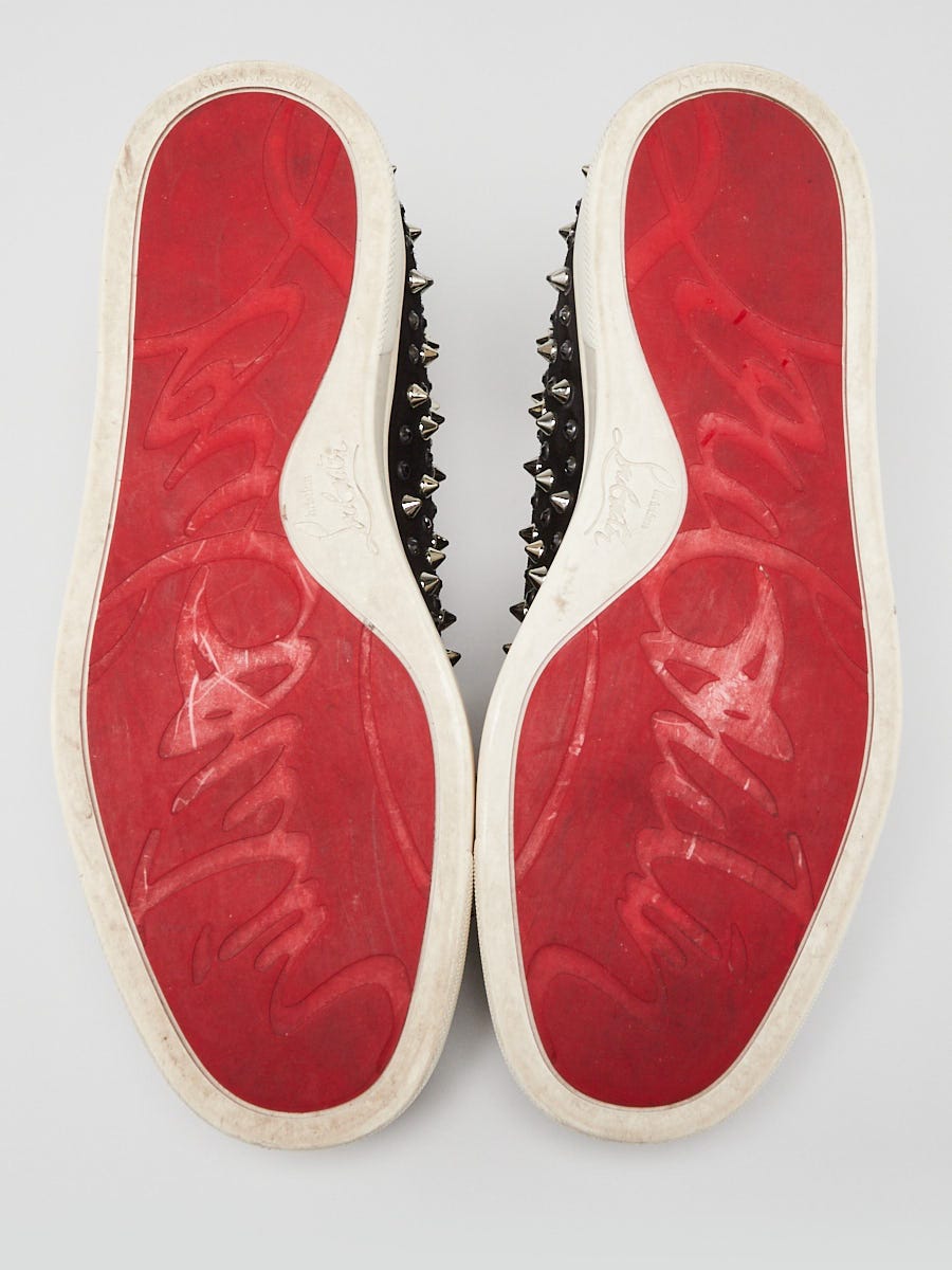 Christian Louboutin Black Suede Studded Slip-On Sneakers with Red Sole CHRISTIAN LOUBOUTIN - Boat Man Studded Velvet Slip-On  main image 2