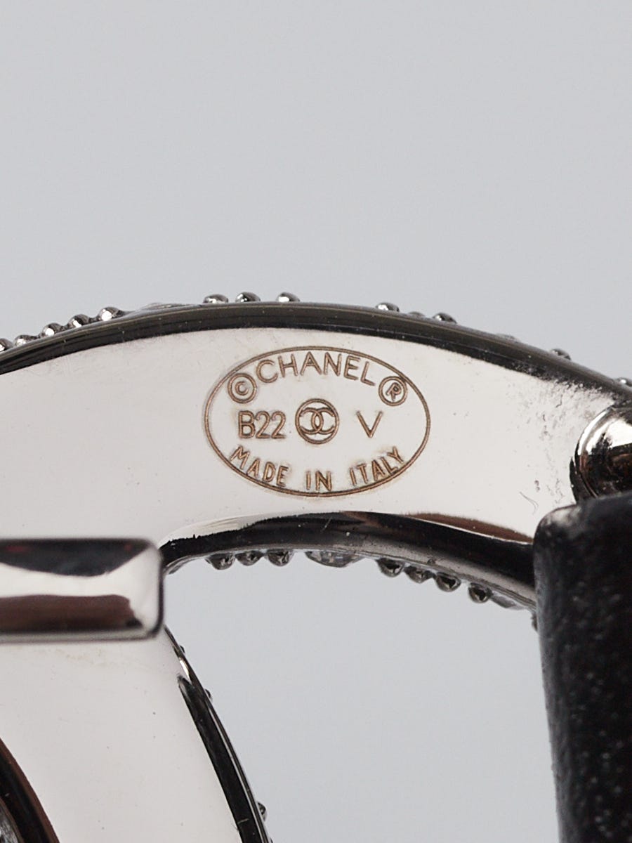 Chanel Black Leather Crystal Elastic CC Belt Size 80/32 Chanel Black Leather Crystal Elastic CC Belt Size 80/32
