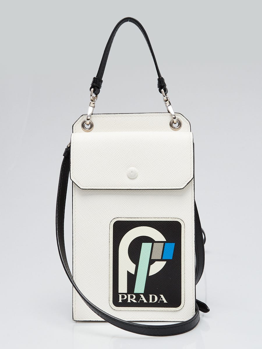 Prada White Saffiano Leather Crossbody Phone Pouch Bag Yoogi s